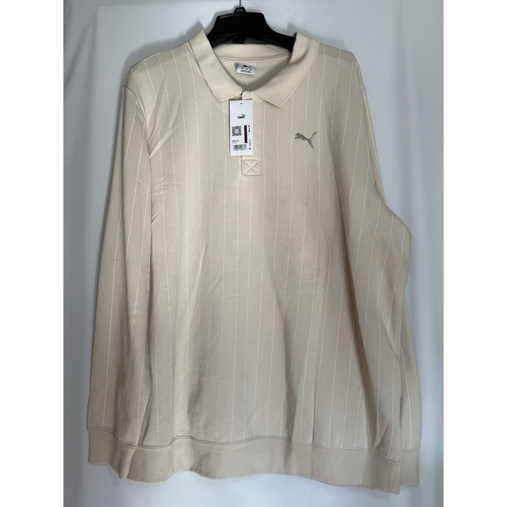 New PUMA Mens Regular Fit Long Sleeve Polo Shirt Size 2XL Cream Color